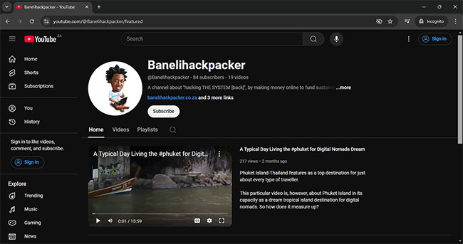 Banelihackpacker YouTube Channel