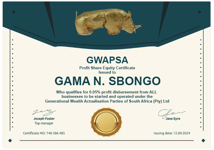 Sample Profit Equity Certificate